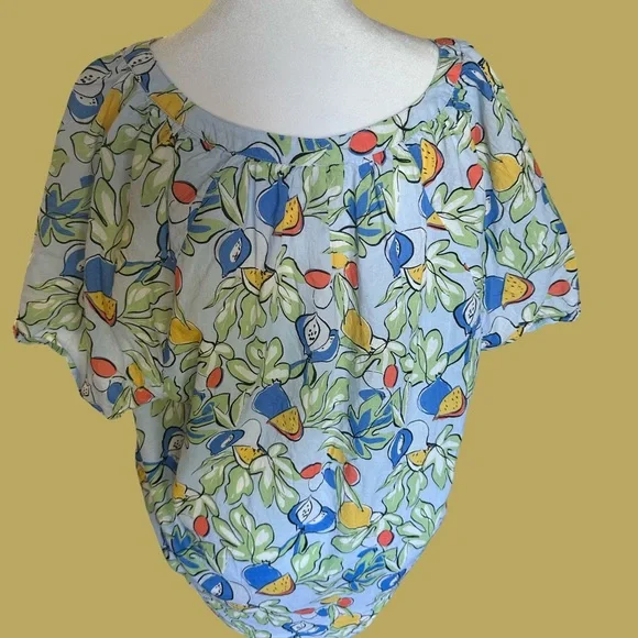 Loft Women’s Light Blue PassionFruit-Print Short Sleeve Top - Picture 2 of 6